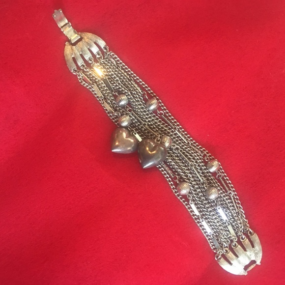 Vintage Silver Puffy Heart Swingy Chain Bracelet - Picture 4 of 8